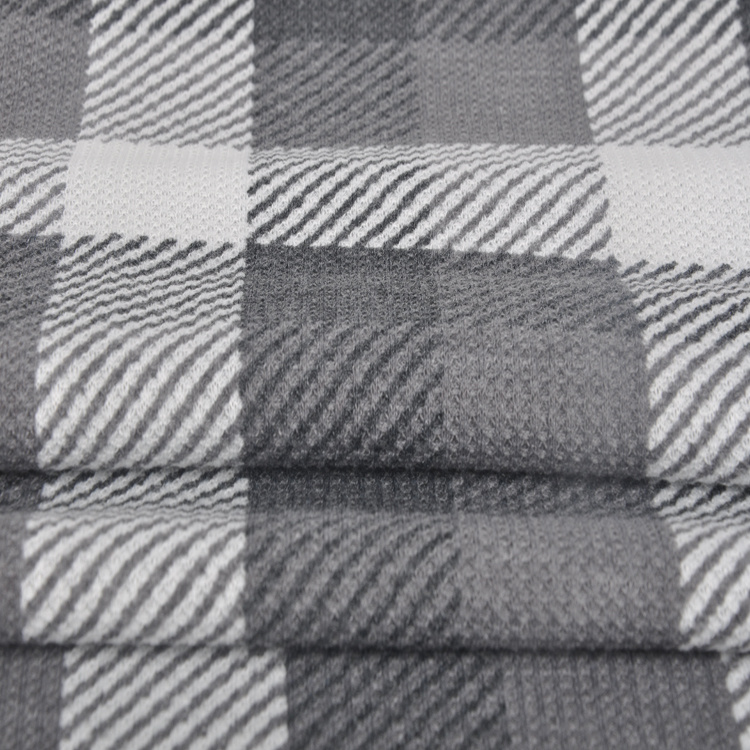 Tr Spandex Waffle Check, tecido de malha de poliéster rayon para vestuário