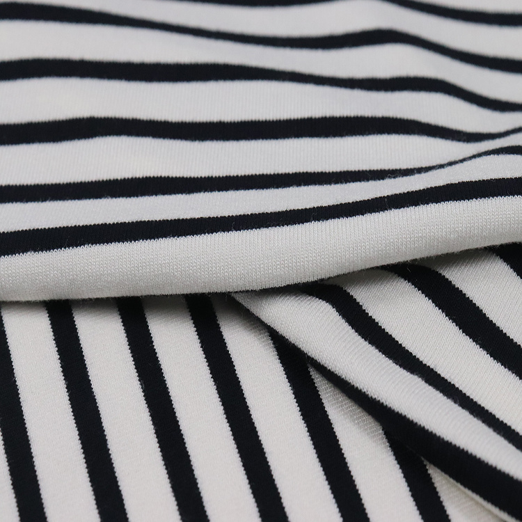 Jersey elástico de viscose listrado, fiação de anel, tecido de seda artificial